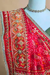 Red Silk Traditional Woven Patola Saree with Cutdana and Beads Work