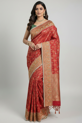Red Silk Traditional Woven Patola Saree with Cutdana and Beads Work