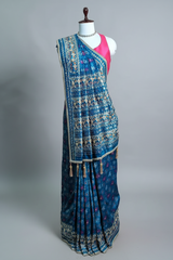 Sky Blue Silk Traditional Woven Patola Saree with Cutdana and Beads Work
