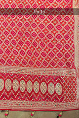 Pink Georgette Checks Bandhej Woven Saree with Cutdana and Applique Work