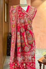 Pink Georgette Floral Woven Bandhej Saree with Cutdana