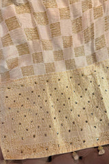 Off White Semi Silk Cutdana Worked Saree