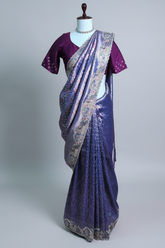 Purple Tissue Silk Woven Saree with Embroidery Work