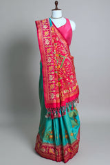 Sea Green Art Silk Saree with Patola Border and Contrast Pallu