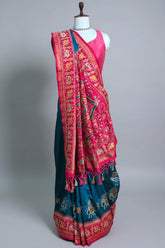 Rama Blue Art Silk Saree with Patola Border and Contrast Pallu