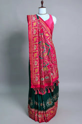 Green Art Silk Saree with Patola Border and Contrast Pallu