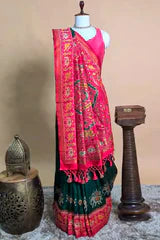 Green Art Silk Saree with Patola Border and Contrast Pallu