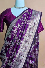 Purple Art Silk Woven Jaal Saree