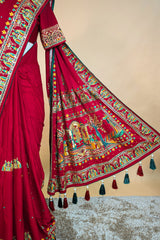Maroon Gaji Silk Traditional Gharchola Saree with Tassles