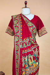 Maroon Gaji Silk Traditional Gharchola Saree with Tassles