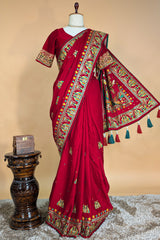 Maroon Gaji Silk Traditional Gharchola Saree with Tassles