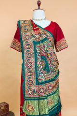 Maroon Gaji Silk Swastik Motif Traditional Gharchola Saree with Embroidery