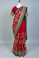 Maroon Gaji Silk Swastik Motif Traditional Gharchola Saree with Embroidery