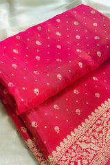 Pink Tissue Silk Woven Saree with Full Sleeved Handworked Readymade Blouse