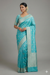 Light Blue Dola Silk Woven Saree with Handworked Readymade Blouse