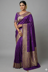 Purple Dola Silk Woven Saree with Handworked Readymade Blouse