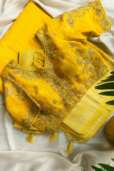 Yellow Tissue Silk Saree with Readymade Blouse