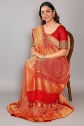 Maroon Georgette Bandhej Saree with Real Zari Kadva Weaving