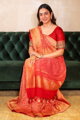Maroon Georgette Bandhej Saree with Real Zari Kadva Weaving