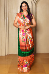 Green Silk Traditional Saree with Paithani Border and Pallu