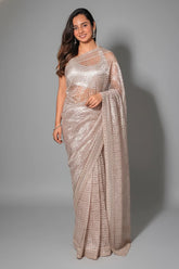 Peach Tissue Organza Sequin Cutdana Worked Designer Saree
