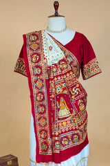 Pearl White Gaji Silk Bridal Panetar Saree with Embroidery