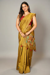 Olive Green Cotton Silk Thread Embroidered Saree
