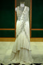 Pearl White Imported Layered Fish Cut Pre Draped Lehenga Saree