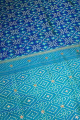 Turquoise Blue Silk Patola Saree with Zardosi Sequin Worked Scallop Border
