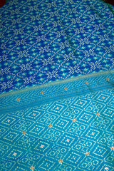 Turquoise Blue Silk Patola Saree with Zardosi Sequin Worked Scallop Border