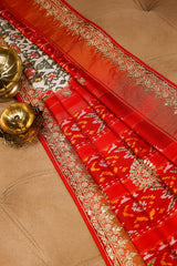 Off White Silk Traditional Patola Saree with Gota Work