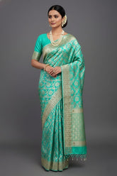 Sea Green Banarasi Silk Traditional Floral Woven Saree with Gota Beads Work