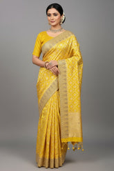Yellow Banarasi Silk Traditional Woven Saree with Zardosi Gota Work