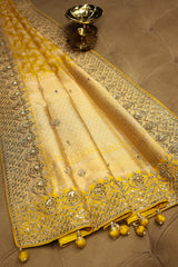 Yellow Banarasi Silk Traditional Woven Saree with Zardosi Gota Work