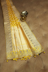 Yellow Banarasi Silk Traditional Woven Saree with Zardosi Gota Work