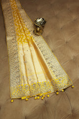 Yellow Banarasi Silk Traditional Woven Saree with Zardosi Gota Work