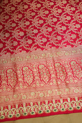 Rani Pink Banarasi Silk All Over Woven Saree with Handwork