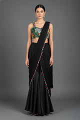 Black Lycra Net Beaded and Cutdana Worked Readymade Saree