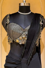 Black Georgette Readymade Saree with Statement Embellished Blouse