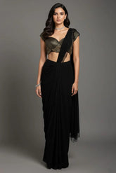 Black Georgette Readymade Saree with Statement Embellished Blouse