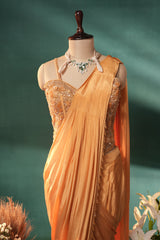 Yellow Crepe Silk Readymade Saree with Corset