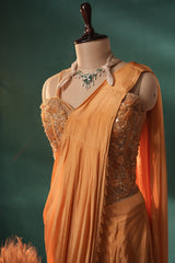 Yellow Crepe Silk Readymade Saree with Corset