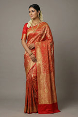 Red Kanchipuram Silk All Over Woven Traditional Saree
