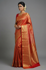 Pink and Red Dual Toned Kanchipuram Silk Woven Saree