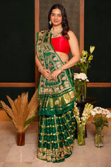 Green Gaji Silk Traditional Gharchola Saree with Zardosi Work