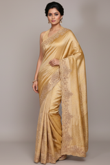 Golden Kanchipuram Tissue Silk traditional All Over Woven Saree with Zardosi Work Border