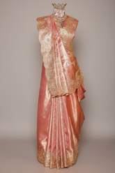 Light Pink Kanchipuram Tissue Traditional Woven Saree with Zardosi Work