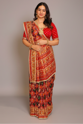 Multi Colored Checks Art Silk Patola Saree with Handwork Pallu and Border