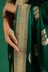 Bottle Green Mango Silk Woven Saree Contrast Border and Pallu