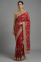 Pink Satin Silk Designer Zardosi and Sequin Worked Saree